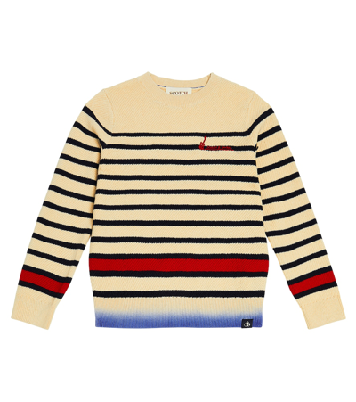 Scotch & Soda Kids' Striped Cotton And Wool Sweater In Multicoloured