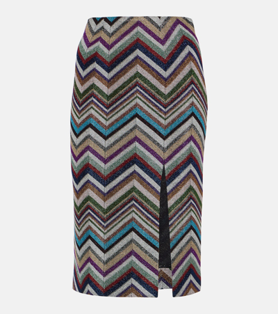 Missoni Zig Zag Wool-blend Pencil Skirt In Metallic,multicolor