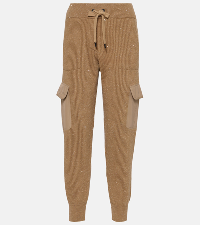 Brunello Cucinelli 罗纹针织羊绒与羊毛运动裤 In Brown