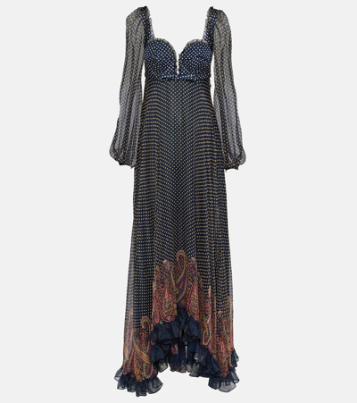 Etro Polka Dot Silk Gown In Blue