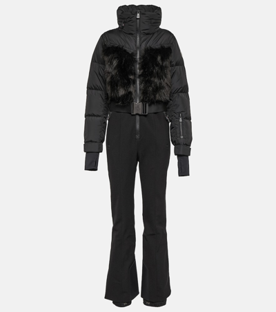 MONCLER FAUX FUR-TRIMMED DOWN SKI SUIT