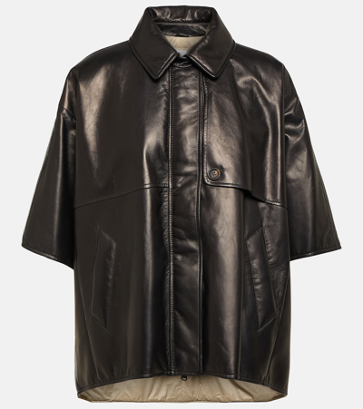 Brunello Cucinelli Leather Overshirt In Black