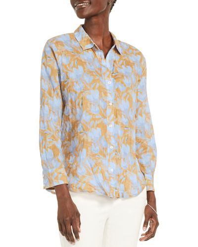 Nic + Zoe Midday Meadows Crinkle Cotton Button-up Shirt In Blue Multi