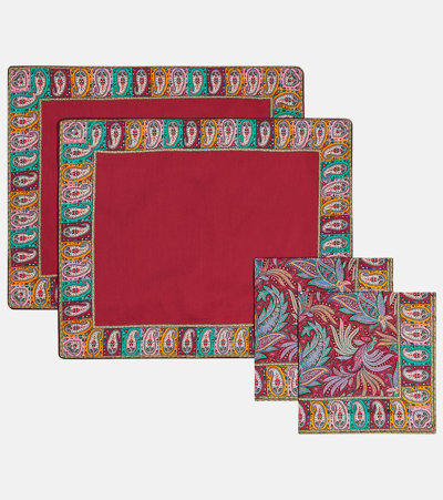 Etro Set Of 2 Placemats And Napkins In Red