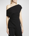 Proenza Schouler Francesca Off-the-shoulder Short-sleeve Blouse In Black