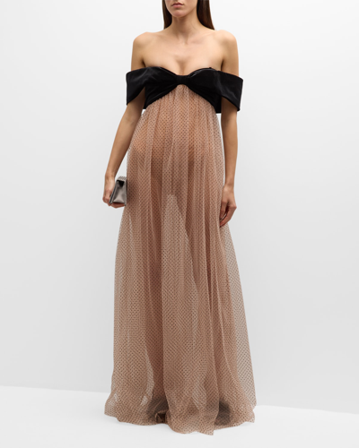 Philosophy Di Lorenzo Serafini Off-the-shoulder Polka-dot Tulle Maxi Dress In Pink