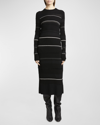 Proenza Schouler Rachel Striped Button-side Rib Midi Sweater Dress In Black Multi