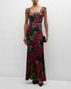 ALICE AND OLIVIA ARZA FLORAL-PRINT GODET-PLEATED MAXI DRESS