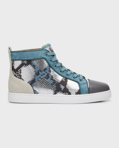 Christian Louboutin Men's Louis Orlato Snake-effect High-top Sneakers In Dark Blue