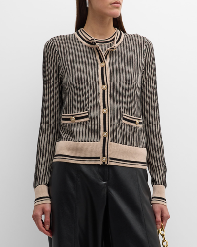 Autumn Cashmere Textured Two-tone Button-down Cardigan In Latte/black