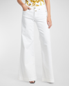 Versace Jeans Couture Drill High Rise Cotton Straight Jeans In White In White