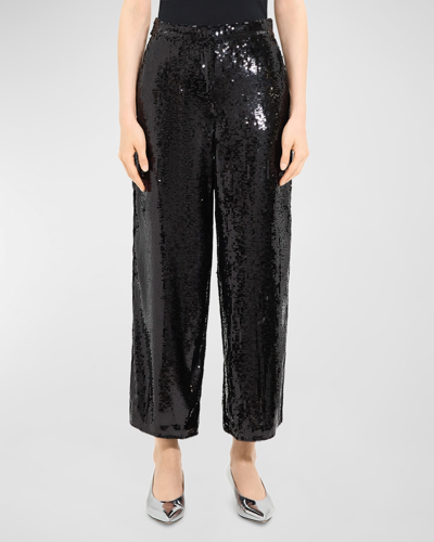 Theory Sequined Relaxed Straight-leg Pants In Black