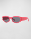 Givenchy Gv Day Geometric Acetate Oval Sunglasses In Shiny Fuxia Smoke
