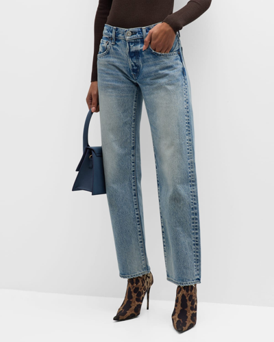 Moussy Vintage Joelton Straight Low-rise Jeans In Ltblu