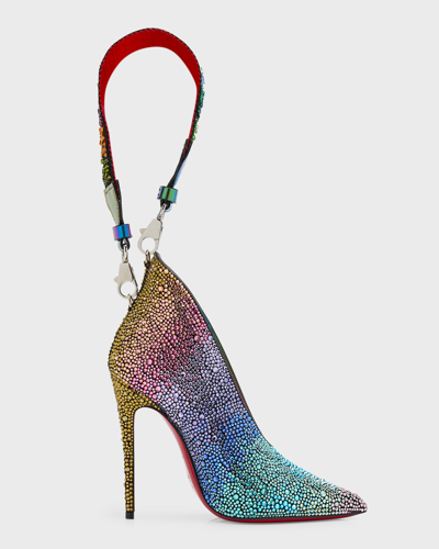 Christian Louboutin Ab Charm Leather Strass Rainbow Clutch Bag In Multi