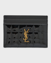 SAINT LAURENT CASSANDRE YSL CARD CASE IN QUILTED PATENT LEATHER