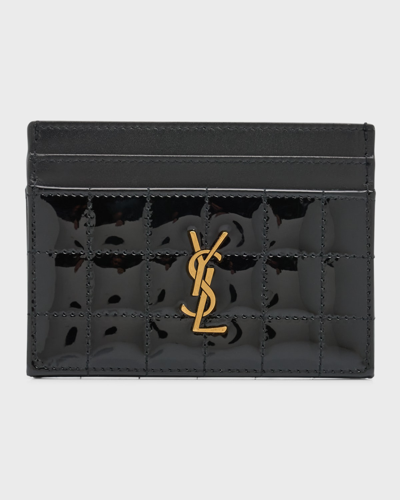 Saint Laurent Ysl Quilted Patent Card Holder In Noir