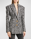 Balmain Python-print 2 Button Fitted Blazer In Lt Grey