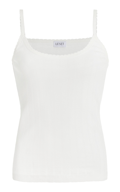 Leset Cotton Pointelle Scalloped Tank Top In White