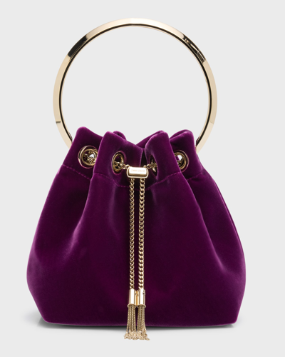 Jimmy Choo Bon Bon Velvet-effect Bucket Bag In Purple