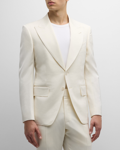 Tom Ford Slim-fit Grain De Poudre Silk Tuxedo Jacket In White