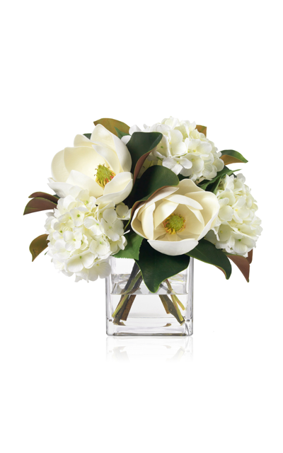 Diane James Designs Faux Magnolias And Hydrangea Bouquet In White