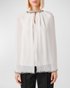 DICE KAYEK CRYSTAL EMBROIDERED CAPELET BLOUSE