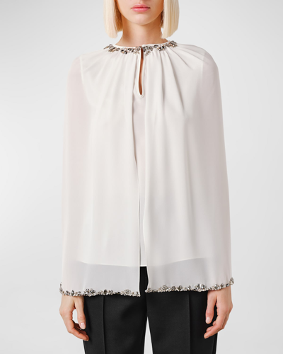 Dice Kayek Crystal Embroidered Capelet Blouse In White
