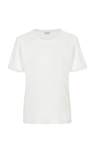 Leset Pointelle-knit Cotton T-shirt In White