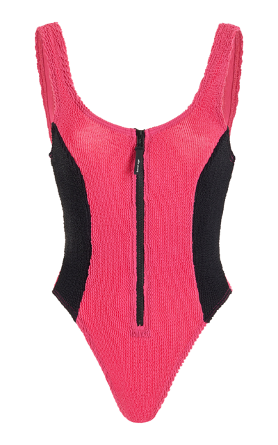 Bondeye Mara Splice One-piece Swimsuit In Raspberry/black