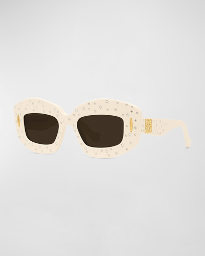 Loewe Men's Anagram Starry Night Rectangle Sunglasses In Shiny Ivory Brown