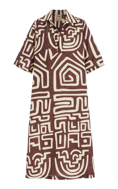 Oas Papaya Oversized Printed Linen Beach Dress