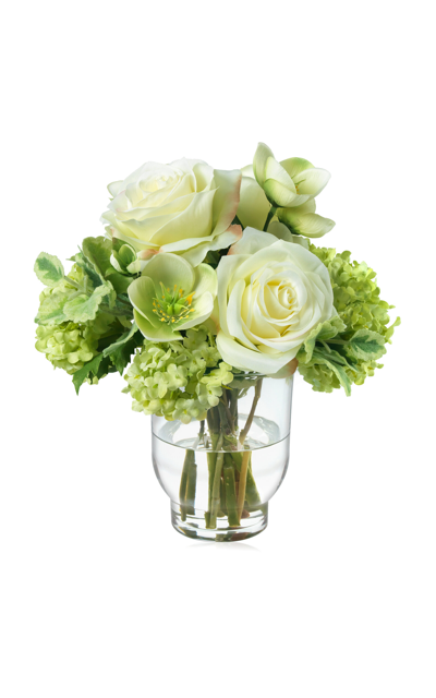 Diane James Designs Faux Hellebores; Roses And Snowball Bouquet In Lime Green