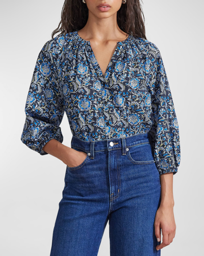 Apiece Apart Mitte Floral-print Blouson-sleeve Top In Fortuna Folk Flor