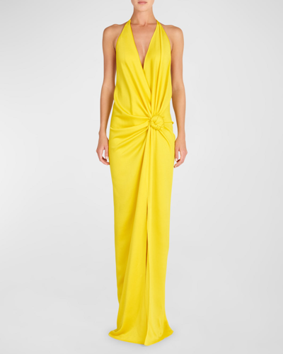 Silvia Tcherassi Torgiano Gathered Halter Maxi Dress In Yellow