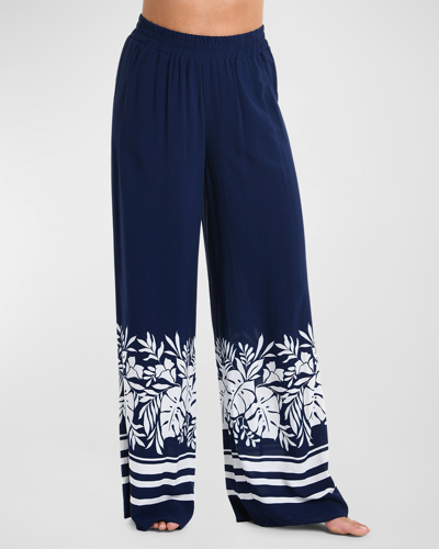 La Blanca Palm Leaf Palazzo Pants In Indigo