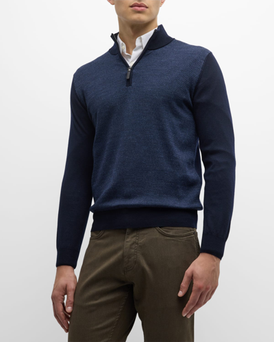 Canali Men's Wool Quarter-zip Sweater In Blue