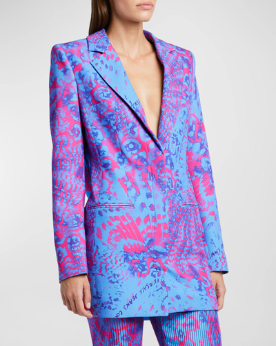 Versace Jeans Couture Draped Abstract-print Blazer In Cerulean