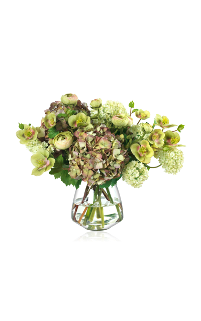 Diane James Designs Faux Fall Hydrangea And Ranunculus Bouquet In Olive