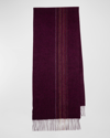 Paul Smith Men's Offset Striped Fringe Scarf In Purple