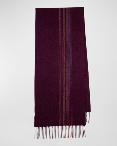 Paul Smith Men's Offset Striped Fringe Scarf In Red