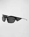 Givenchy Givcut Mixed-media Shield Sunglasses In Shiny Black Smoke