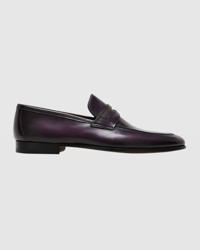 Magnanni Men's Sasso Burnished Leather Penny Loafers In Purple/grey