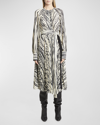 Proenza Schouler Carol Stripe Pleated Belted Midi Dress In Ecru Multi
