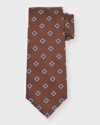 Isaia Men's Square-print Silk 7-fold Tie In Brown