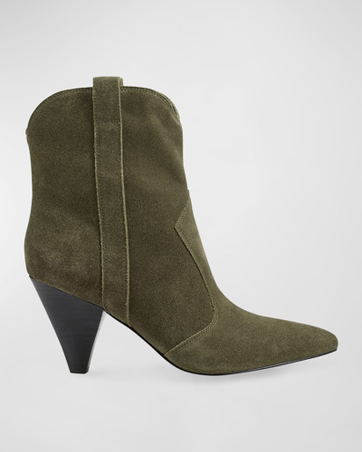 Marc Fisher Ltd Women's Carissa 62mm Suede Tapered-heel Ankle Boots In Dark Green