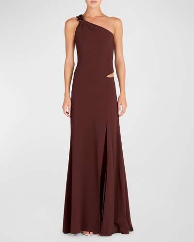 Silvia Tcherassi Nix One-shoulder Cutout Gown In Brown