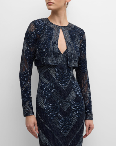 Naeem Khan Petal Embroidered Bolero In Navy