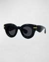 LOEWE MEN'S INFLATED PANTOS ACETATE-NYLON ROUND SUNGLASSES