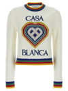 Casablanca Heart Casa Intarsia Wool Blend Crewneck Sweater In White